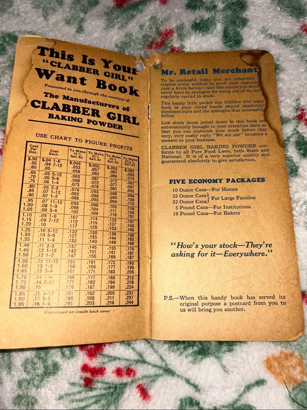VINTAGE- Clabber Girl baking Powder Advertising Notebook-1930’s